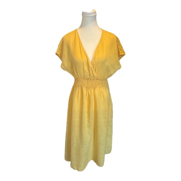 Magari Italy Yellow Linen Midi Dress Sz XL Summer Casual Lightweight - Picture 1 of 8